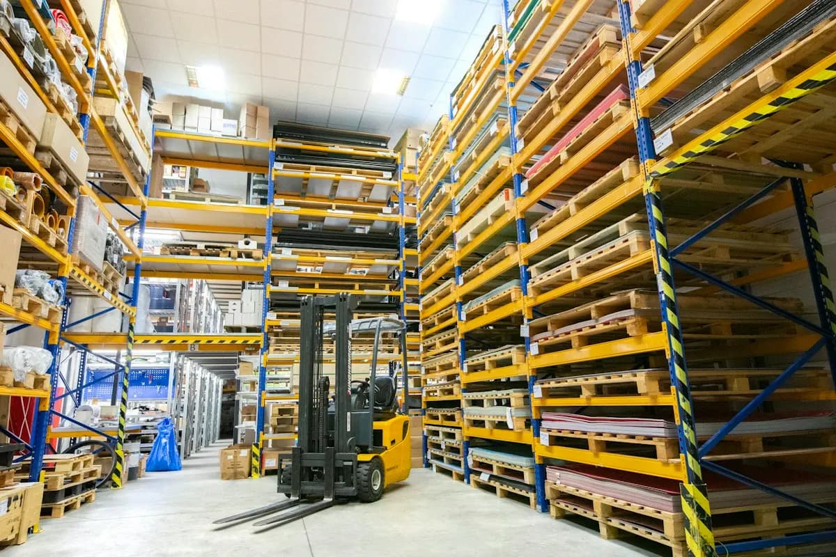 Warehouse storage system with marked working aisles