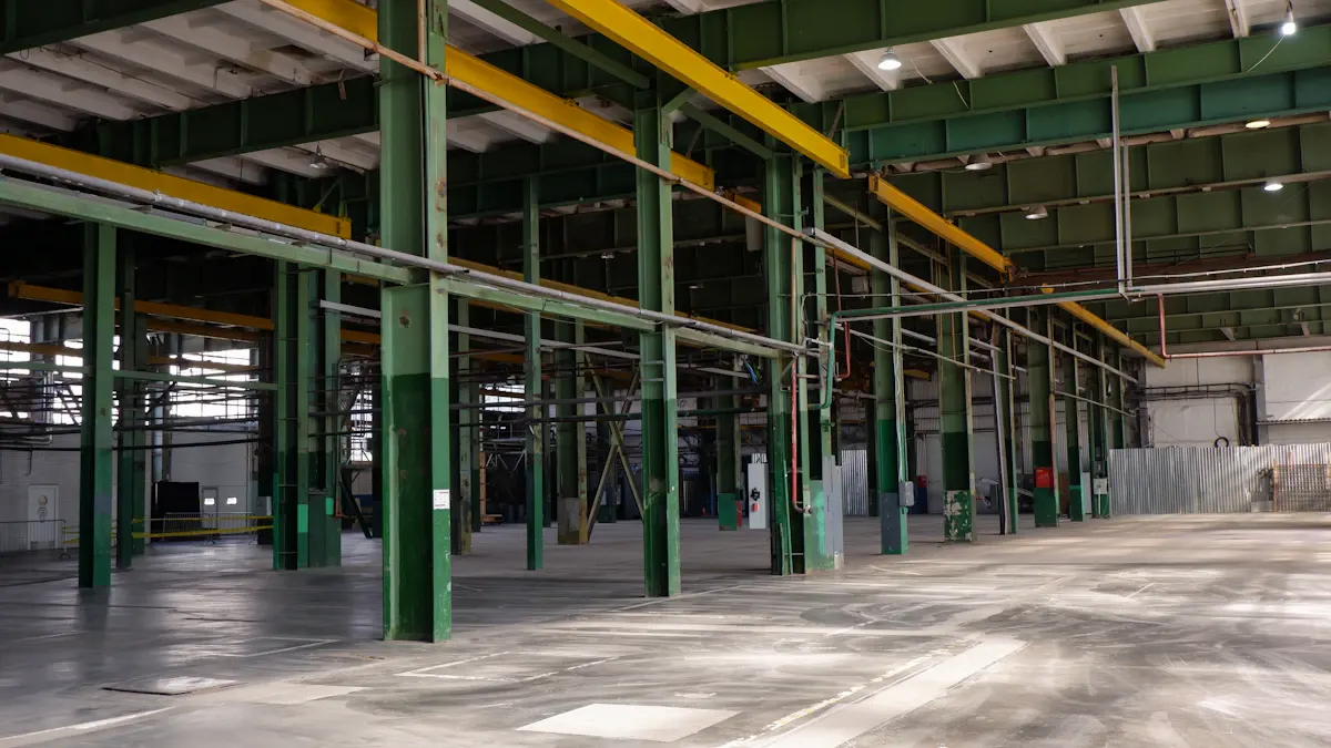Empty industrial workshop with a smooth light floor